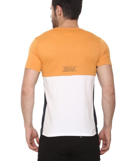 Men's Cotton Blended Cut & Sew Round Neck Regular Fit Mustard Color T Shirt