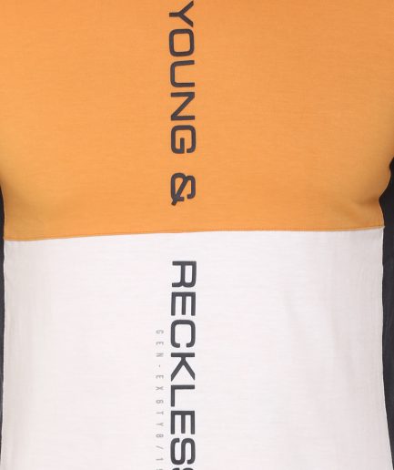 Men's Cotton Blended Cut & Sew Round Neck Regular Fit Mustard Color T Shirt