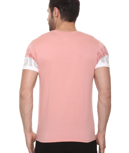 Men's Cotton Blended Cut & Sew Round Neck Regular Fit Spanish Pink Color T Shirt