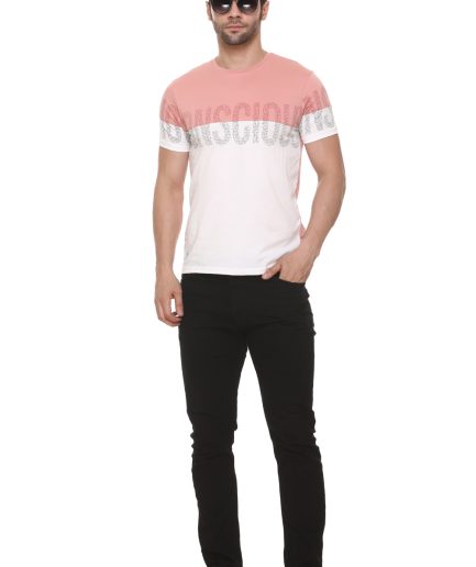 Men's Cotton Blended Cut & Sew Round Neck Regular Fit Spanish Pink Color T Shirt