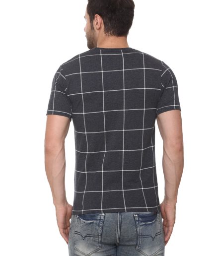 Men's Cotton Blended Printed Round Neck Regular Fit Dark Grey Color T Shirt