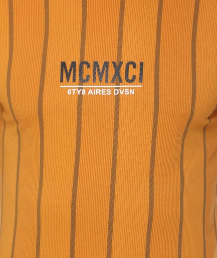 Men's Cotton Blended Printed Round Neck Regular Fit Mustard Color T Shirt