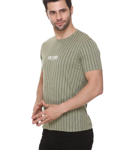 Men's Cotton Blended Printed Round Neck Regular Fit Pista Color T Shirt