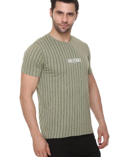 Men's Cotton Blended Printed Round Neck Regular Fit Pista Color T Shirt
