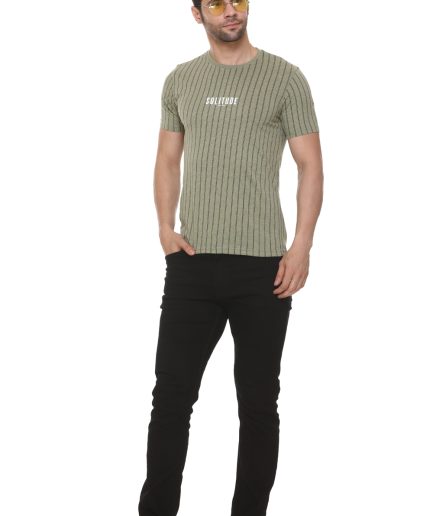 Men's Cotton Blended Printed Round Neck Regular Fit Pista Color T Shirt