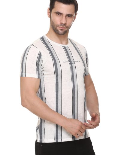 Men's Cotton Blended Printed Round Neck Regular Fit White Color T Shirt