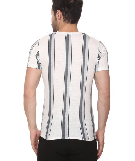 Men's Cotton Blended Printed Round Neck Regular Fit White Color T Shirt