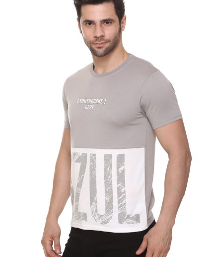 Men's Cotton Blended Cut & Sew Round Neck Regular Fit Grey Color T Shirt