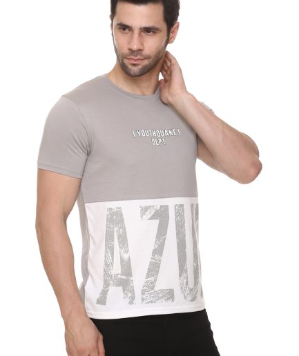 Men's Cotton Blended Cut & Sew Round Neck Regular Fit Grey Color T Shirt