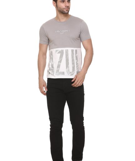 Men's Cotton Blended Cut & Sew Round Neck Regular Fit Grey Color T Shirt