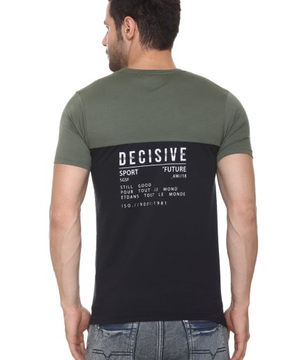 Men's Cotton Blended Cut & Sew Round Neck Regular Fit Olive Color T Shirt