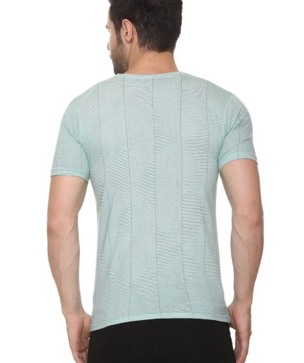 6TY8 Men's Cotton Blended Printed Round Neck Regular Fit Aqua Color T Shirt