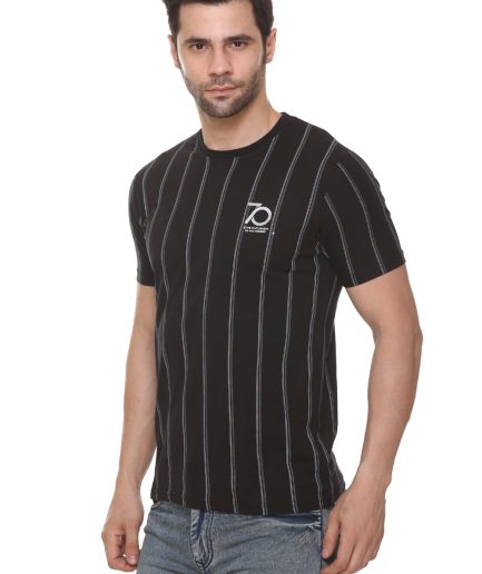 6TY8 Men's Cotton Blended Printed Round Neck Regular Fit Black  Color T Shirt