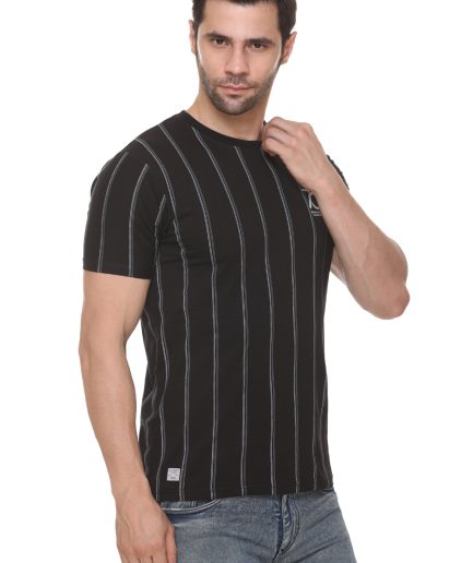 6TY8 Men's Cotton Blended Printed Round Neck Regular Fit Black  Color T Shirt