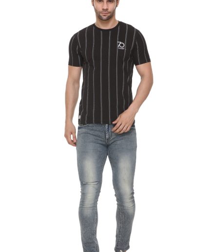6TY8 Men's Cotton Blended Printed Round Neck Regular Fit Black  Color T Shirt