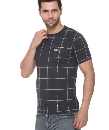 6TY8 Men's Cotton Blended Printed Round Neck Regular Fit Dark Grey  Color T Shirt