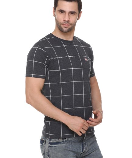 6TY8 Men's Cotton Blended Printed Round Neck Regular Fit Dark Grey  Color T Shirt