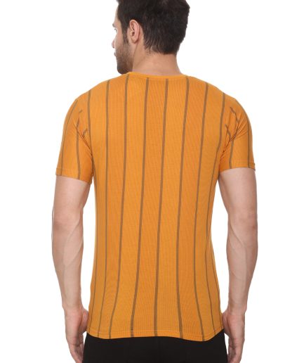 6TY8 Men's Cotton Blended Printed Round Neck Regular Fit Mustard Color T Shirt