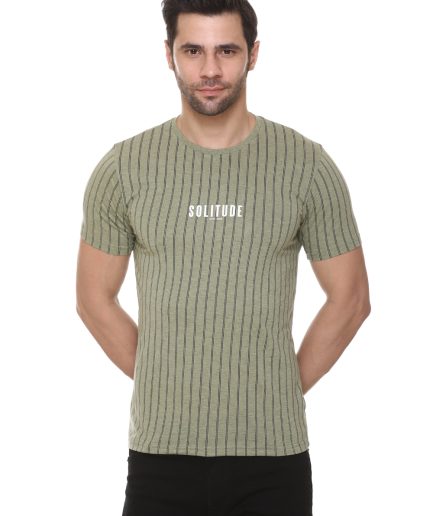 6TY8 Men's Cotton Blended Printed Round Neck Regular Fit Pista Color T Shirt