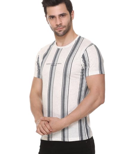 6TY8 Men's Cotton Blended Printed Round Neck Regular Fit White Color T Shirt