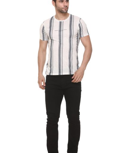 6TY8 Men's Cotton Blended Printed Round Neck Regular Fit White Color T Shirt